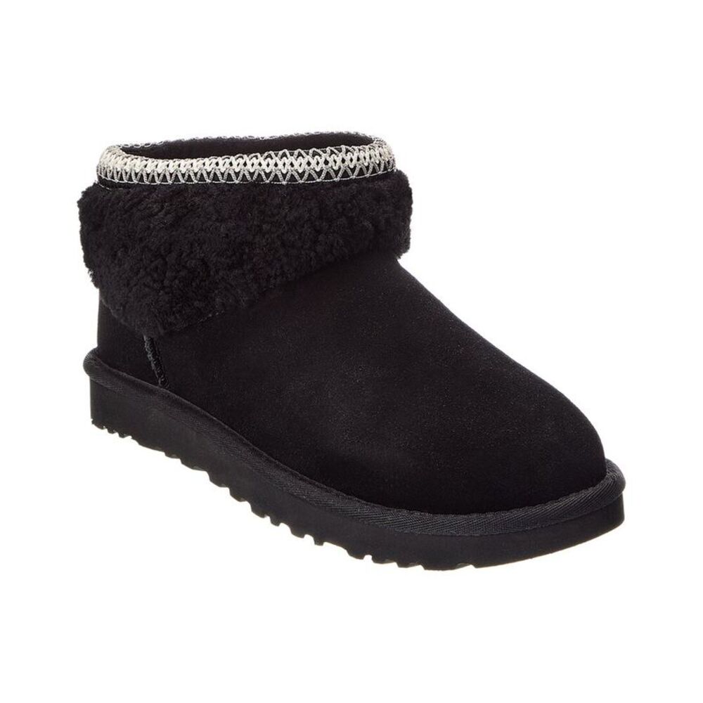 Ugg W Classic Ultra Mini Maxi Curly Suede & Sherpa Bootie, Black